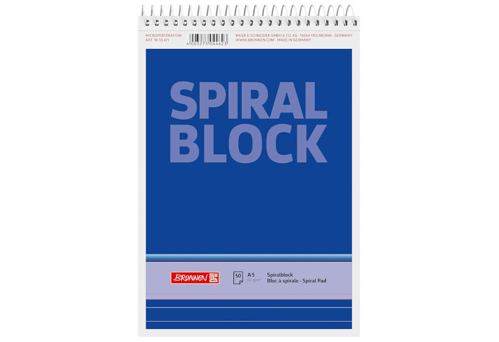 Brunnen Spiralblock A5, 50 Blatt, liniert ohne Rand